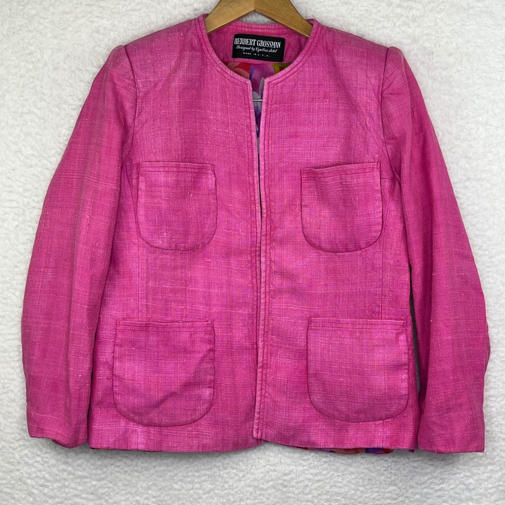 Herbert Grossman Cynthia Sobel Size 8 Pink Slub Texture Collarless Blazer Jacket